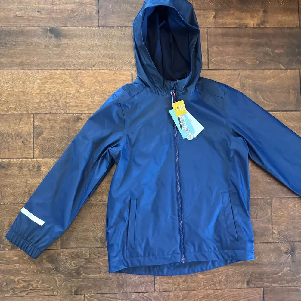 Cat & Jack Boys Navy Blue Hooded Rain Jacket Reflective Size S 6/7 NWT